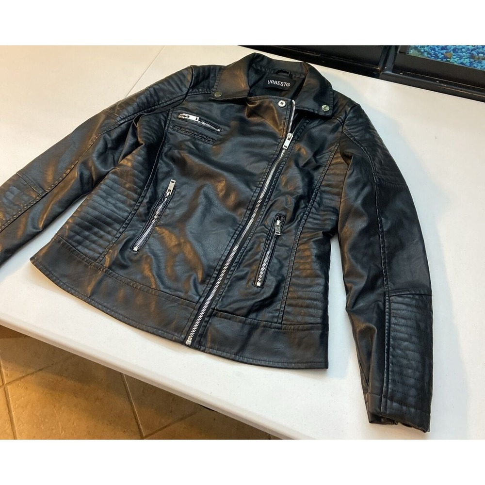 Urbest women's Faux Leather Motorcycle Style Jacket Small Black